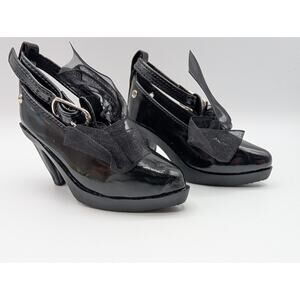 Black Doll Shoes High Heels Stilettos Pointed-Toe Buckle And Detachable Ribbon